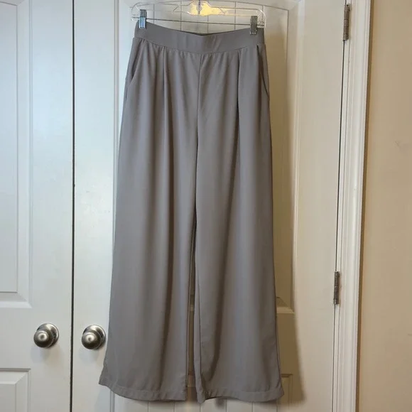 Halara Wide Leg Size M Pleated Trousers High Waist Flowy Dress Pants Taupe Grey - Picture 2 of 11